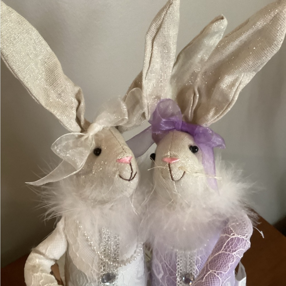 SOLD!Pair Decorative Plush “Designer” Bunnies